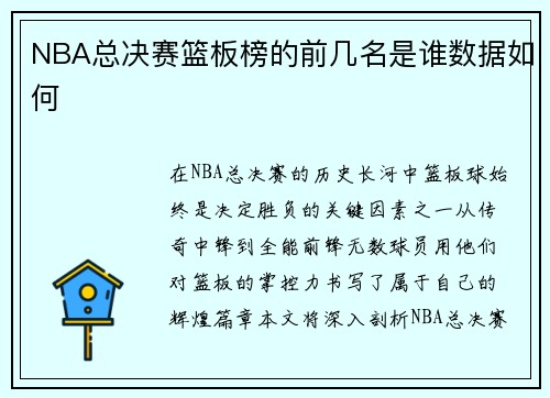 NBA总决赛篮板榜的前几名是谁数据如何